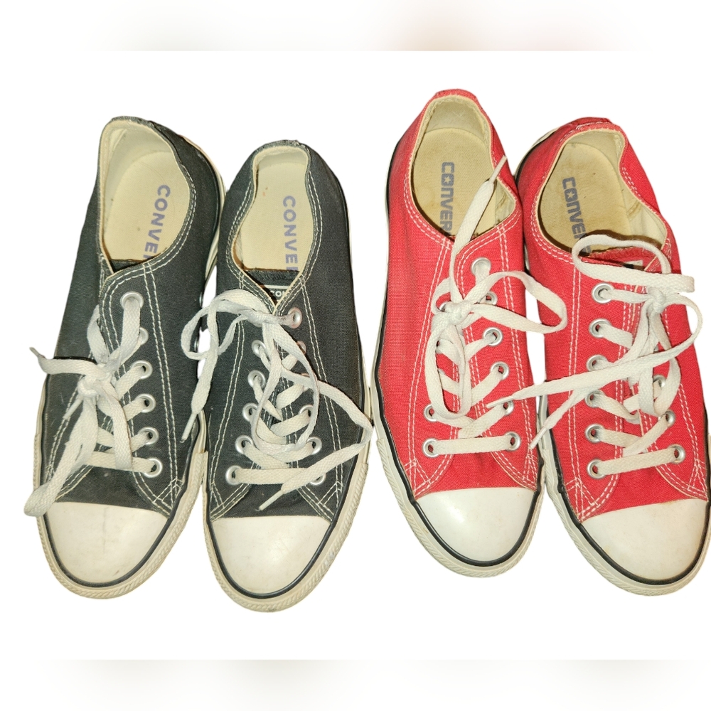 Converse 2 Pair Chucks Low Red & Black size 9